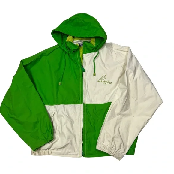 Nautica Sailing Jacket Colorblock Coat Windbreaker Hooded One Design Vintage 90s - Picture 1 of 13